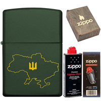 Комплект Zippo Зажигалка 221 Ukraine + Бензин + Кремни + Подарочная коробка
